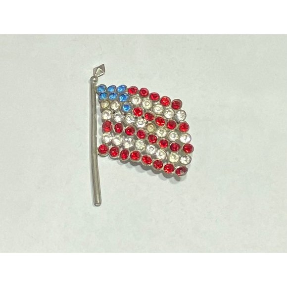 1940's Pot Metal USA American Flag Brooch Pin Multicolor Rhinestone Patriotic - Picture 7 of 7